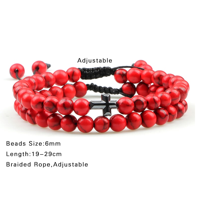 Couples Distance Beads Bracelet Handmade Yoga Prayer Jewelry Cross Tiger Eye Stone Fashion Hematite 4
