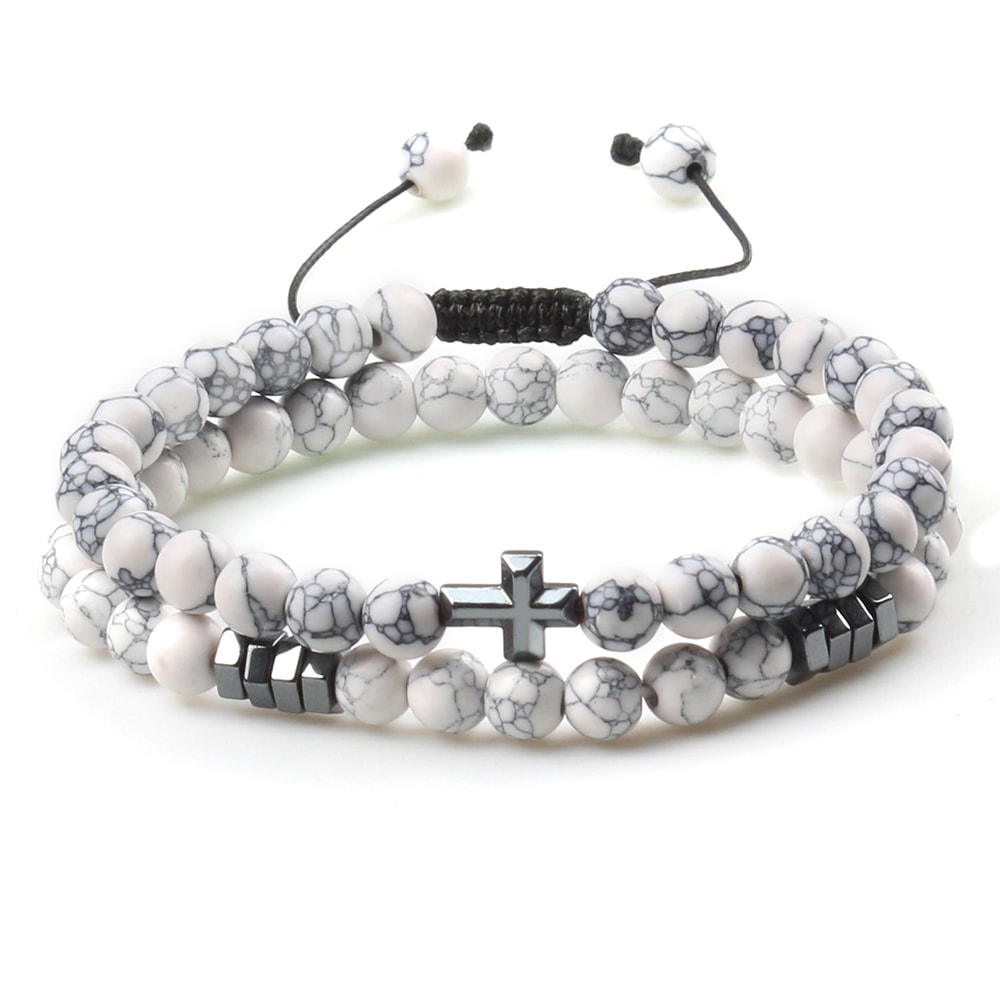 Couples Distance Beads Bracelet Handmade Yoga Prayer Jewelry Cross Tiger Eye Stone Fashion Hematite 7