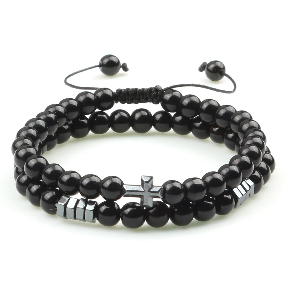 Couples Distance Beads Bracelet Handmade Yoga Prayer Jewelry Cross Tiger Eye Stone Fashion Hematite 8