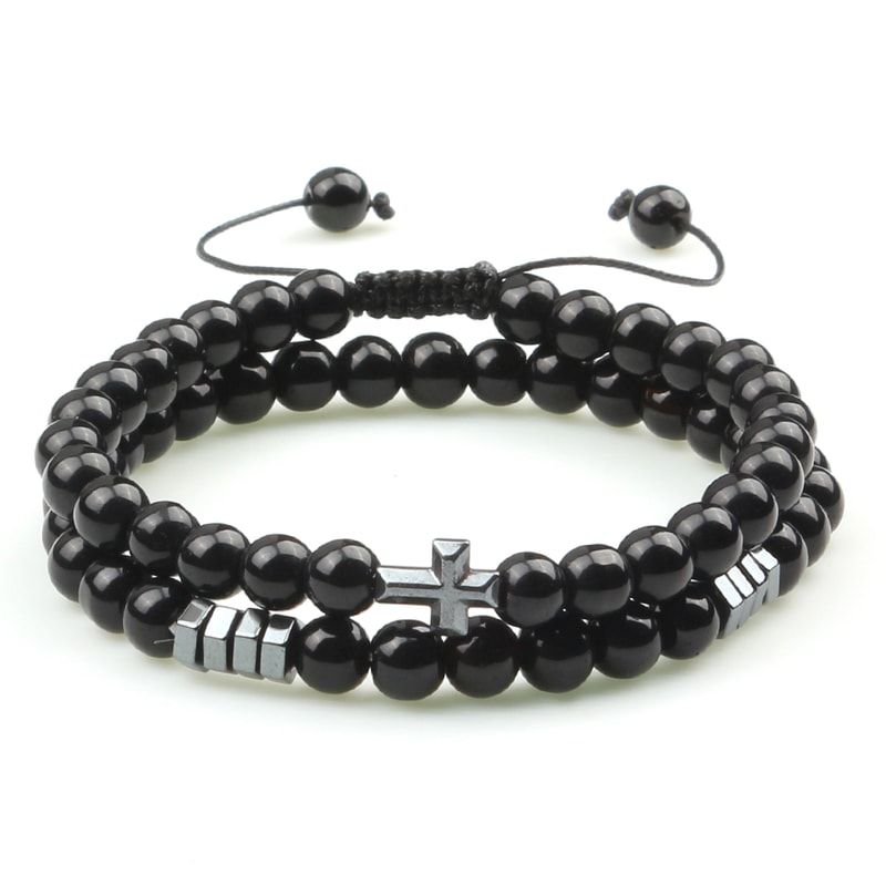 Couples Distance Beads Bracelet Handmade Yoga Prayer Jewelry Cross Tiger Eye Stone Fashion Hematite 8