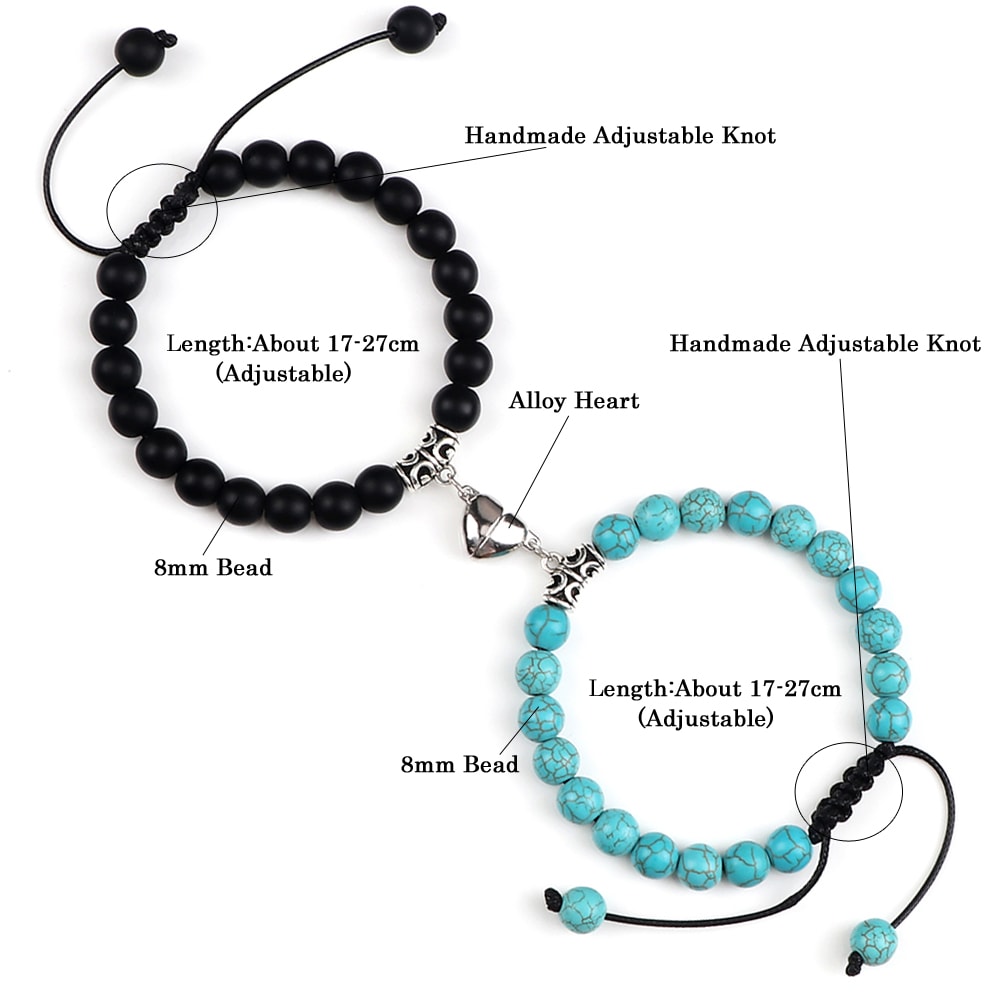 Natural Stone Beads Couple Distance Bracelets Set Braided Bracelet Lovers Heart Magnet Adjustable B 5