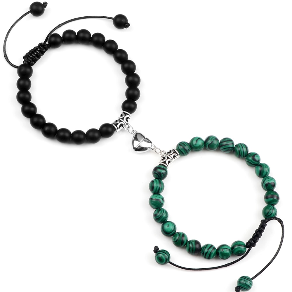 Natural Stone Beads Couple Distance Bracelets Set Braided Bracelet Lovers Heart Magnet Adjustable B 6