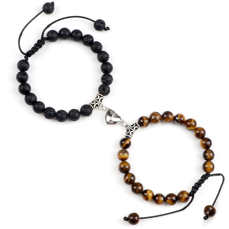 Natural Stone Beads Couple Distance Bracelets Set Braided Bracelet Lovers Heart Magnet Adjustable B 9