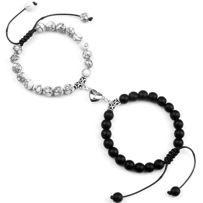 Natural Stone Beads Couple Distance Bracelets Set Braided Bracelet Lovers Heart Magnet Adjustable B 10
