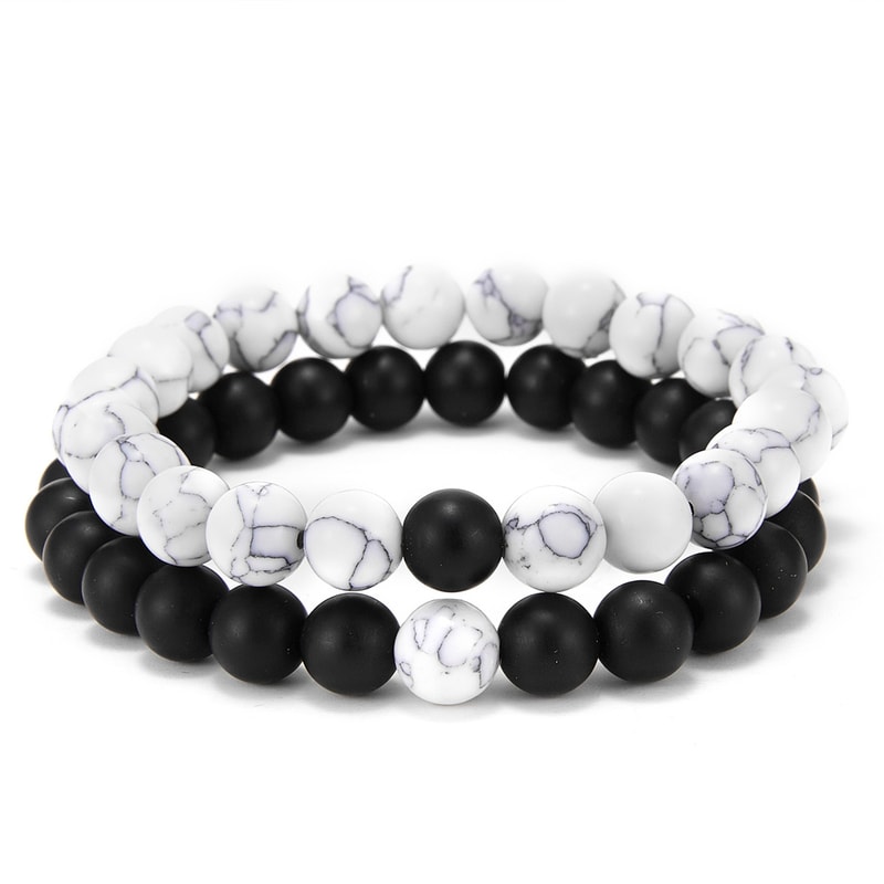 Yoga Bracelets For Men Women Lava Stone Tiger Eye Beaded Couple Distance Black White Elastic Rope J 0