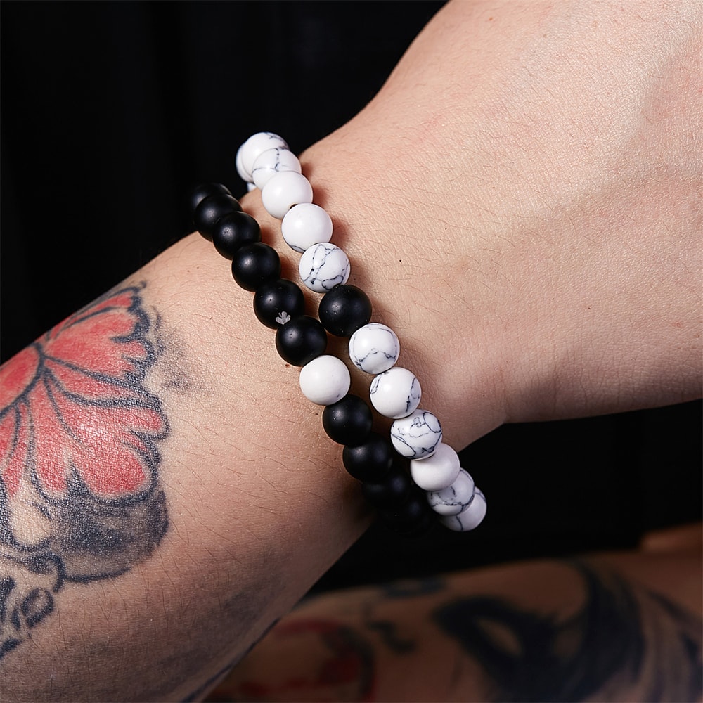 Yoga Bracelets For Men Women Lava Stone Tiger Eye Beaded Couple Distance Black White Elastic Rope J 2