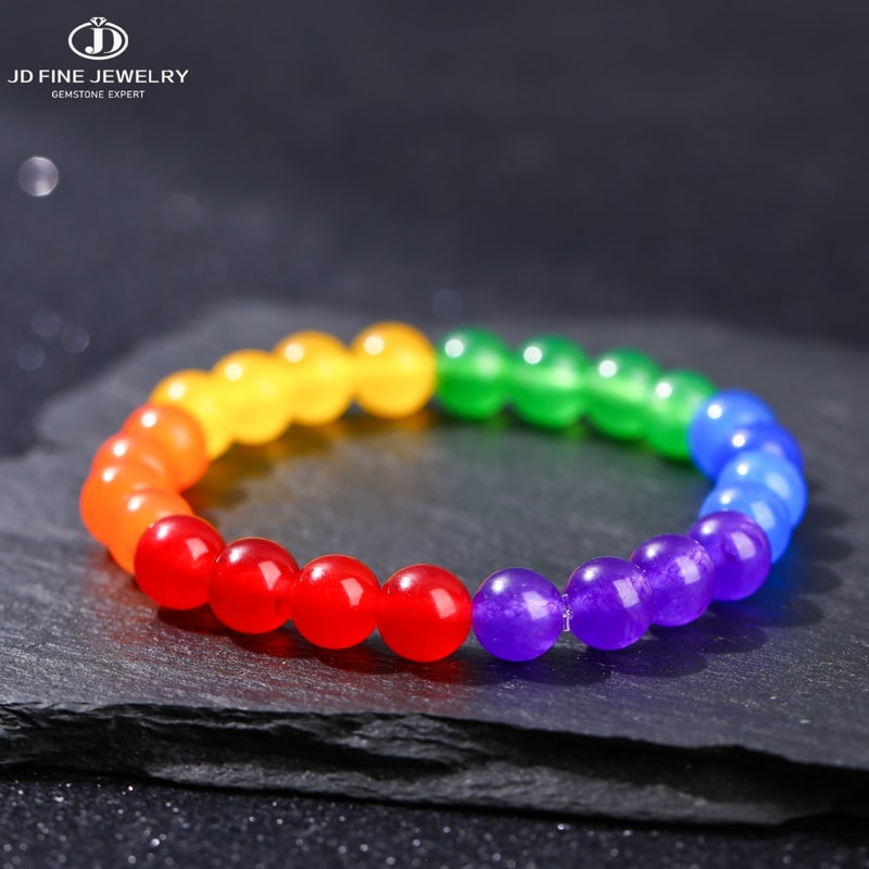 Colorful Natural Stone Bead Bracelet Rainbow LGBT Distance Couple Jewelry for Men Women