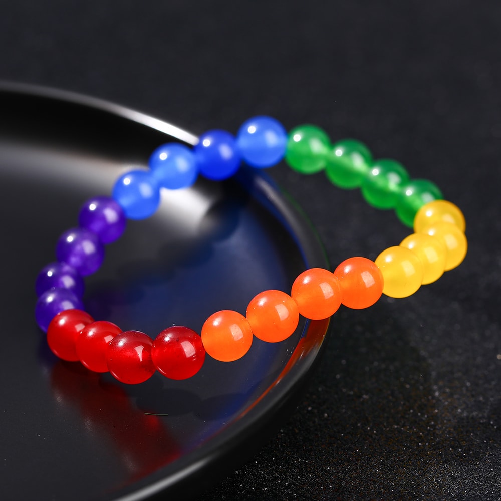 Colorful Natural Stone Bead Bracelet Rainbow LGBT Distance Couple Jewelry for Men Women