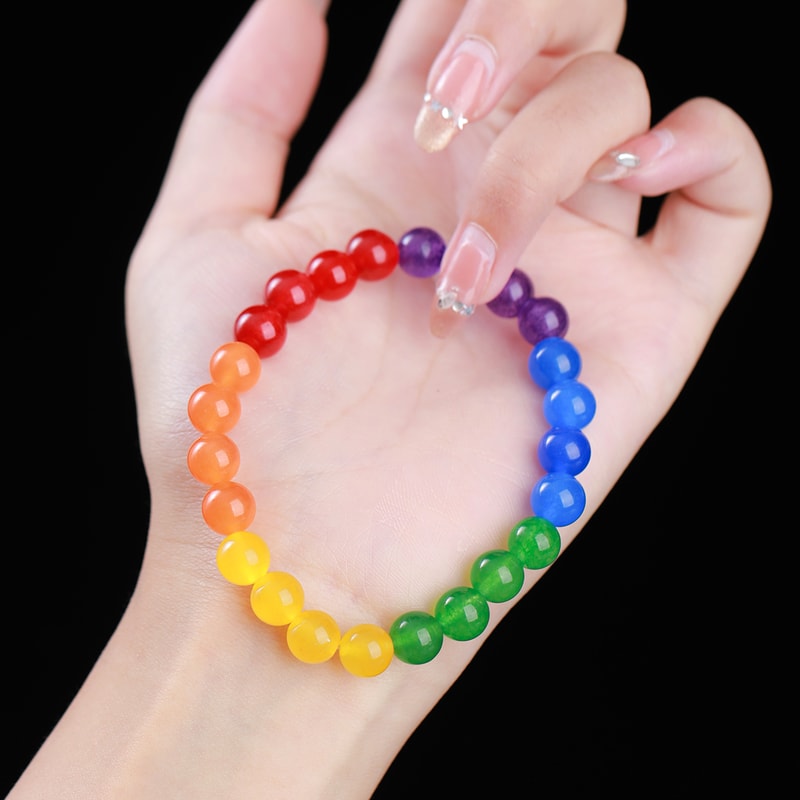 Colorful Natural Stone Bead Bracelet Rainbow LGBT Distance Couple Jewelry for Men Women