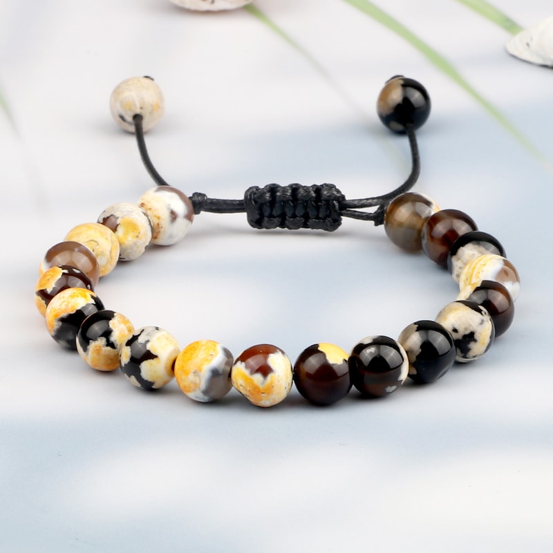 8mm Fire Agates Onyx Beads Couples Distance Bracelets Natural Healing Yoga For Men Women Elastic St 0