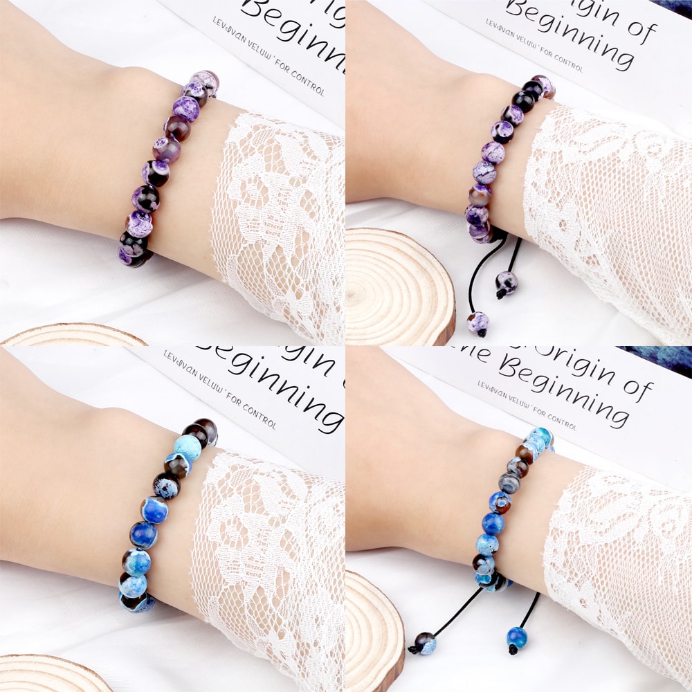 8mm Fire Agates Onyx Beads Couples Distance Bracelets Natural Healing Yoga For Men Women Elastic St 2