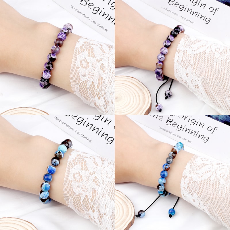 8mm Fire Agates Onyx Beads Couples Distance Bracelets Natural Healing Yoga For Men Women Elastic St 2