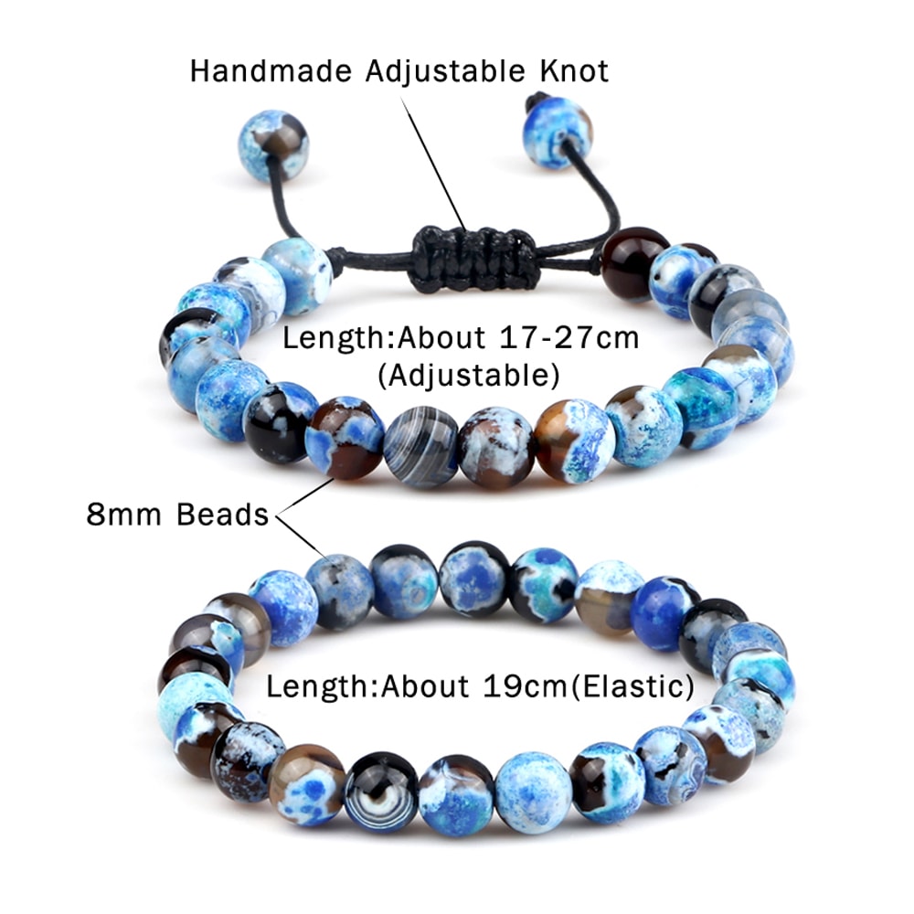 8mm Fire Agates Onyx Beads Couples Distance Bracelets Natural Healing Yoga For Men Women Elastic St 3
