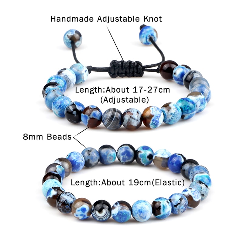 8mm Fire Agates Onyx Beads Couples Distance Bracelets Natural Healing Yoga For Men Women Elastic St 3