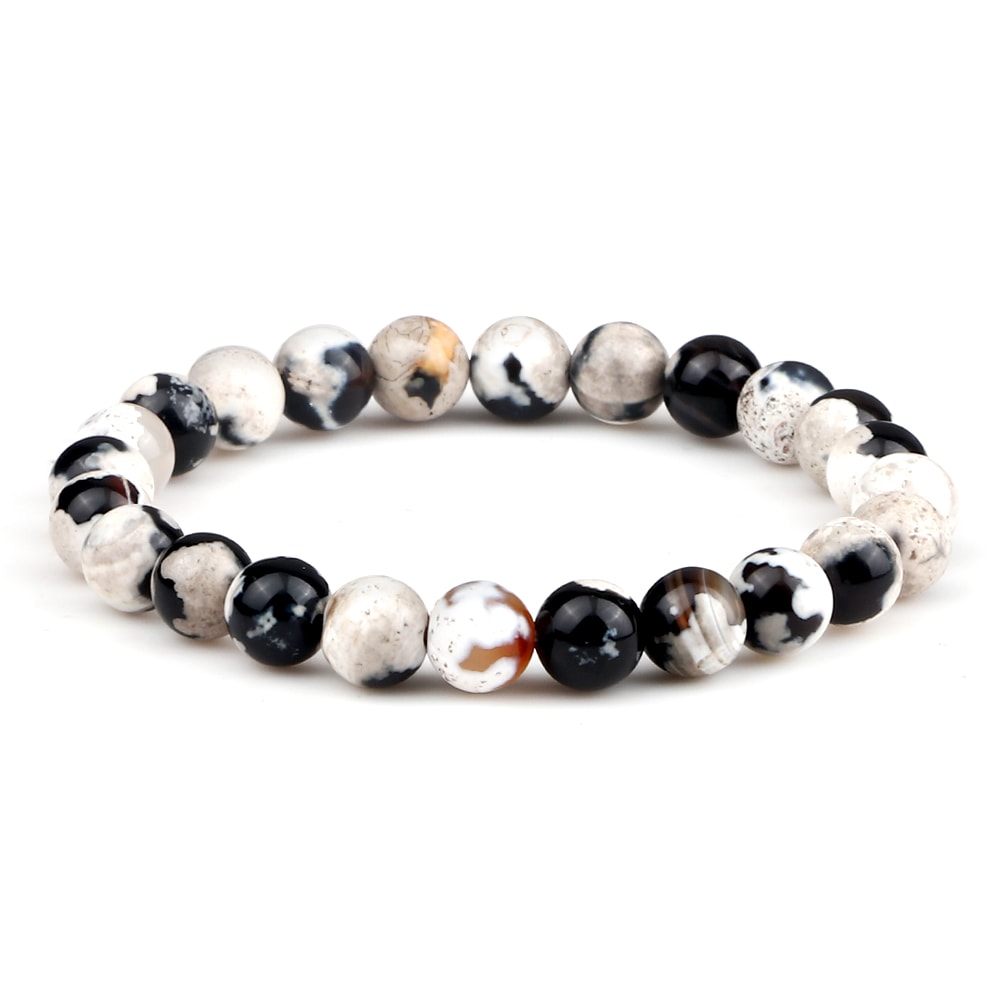 8mm Fire Agates Onyx Beads Couples Distance Bracelets Natural Healing Yoga For Men Women Elastic St 4