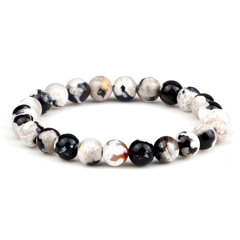 8mm Fire Agates Onyx Beads Couples Distance Bracelets Natural Healing Yoga For Men Women Elastic St 4