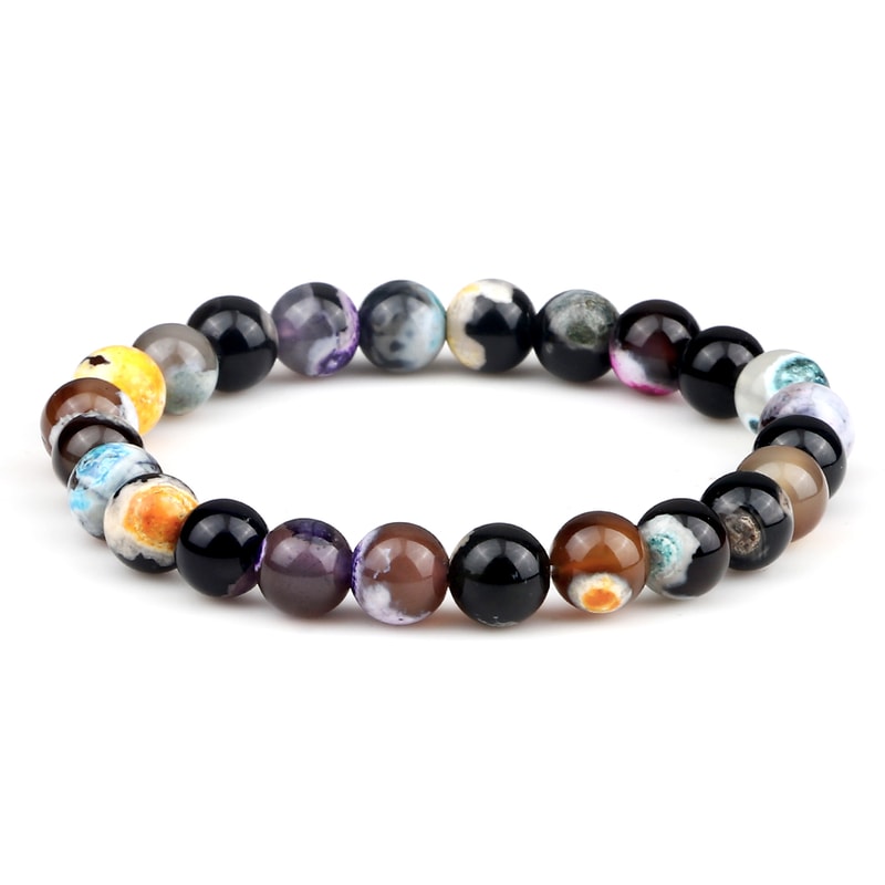 8mm Fire Agates Onyx Beads Couples Distance Bracelets Natural Healing Yoga For Men Women Elastic St 7