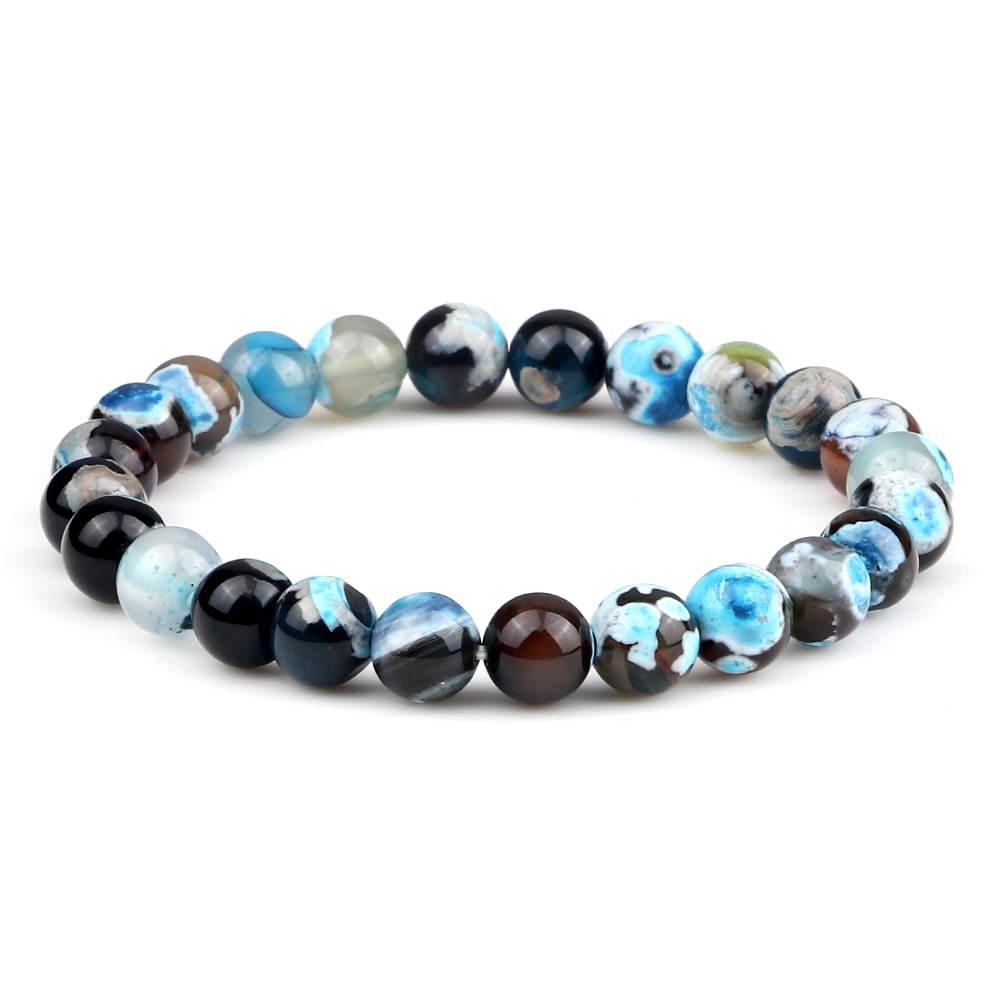 8mm Fire Agates Onyx Beads Couples Distance Bracelets Natural Healing Yoga For Men Women Elastic St 9