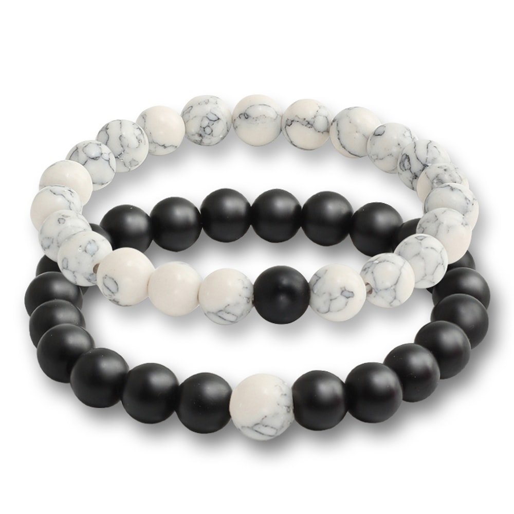 Natural Stone Charm Bead Bracelet Set Onyx Beaded Couple Distance Bracelets Stretch Jewelry For Wom 5