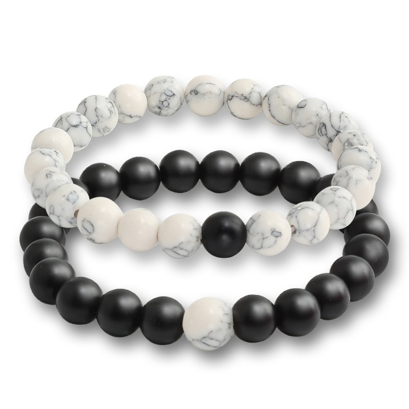 Natural Stone Charm Bead Bracelet Set Onyx Beaded Couple Distance Bracelets Stretch Jewelry For Wom 5