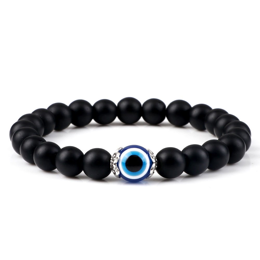 Tiger Eye Beaded Bracelet With Natural White Porcelain Flower Spacer Evil Eye Distance Couple Elast 6