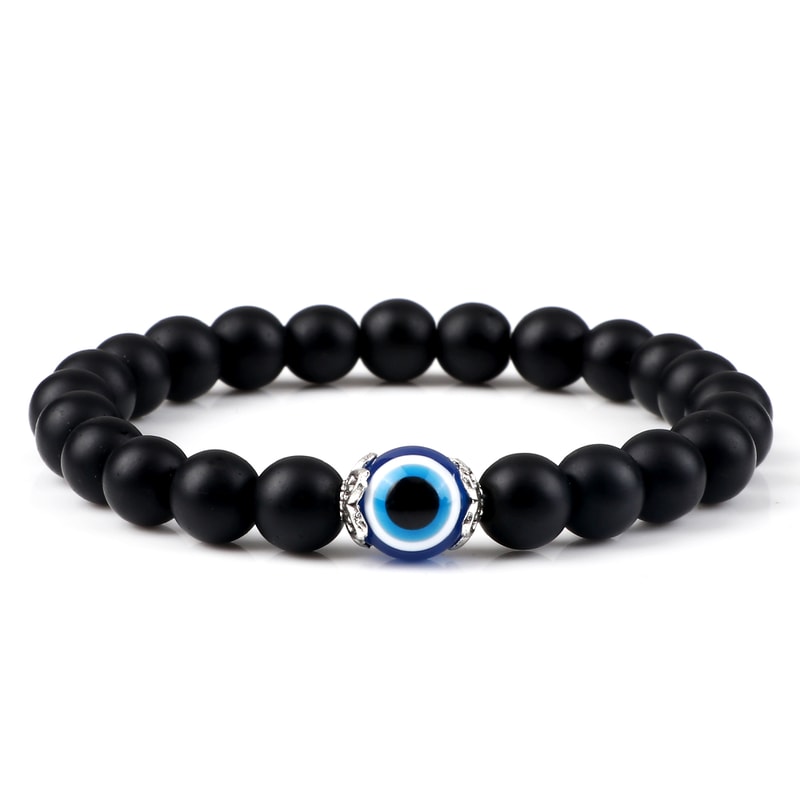 Tiger Eye Beaded Bracelet With Natural White Porcelain Flower Spacer Evil Eye Distance Couple Elast 6