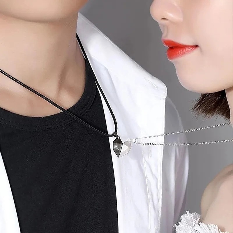 Magnetic Heart Couple Pendant Necklace Electrocardiogram Good Simple Quality Pendant Splicing Neckl 3