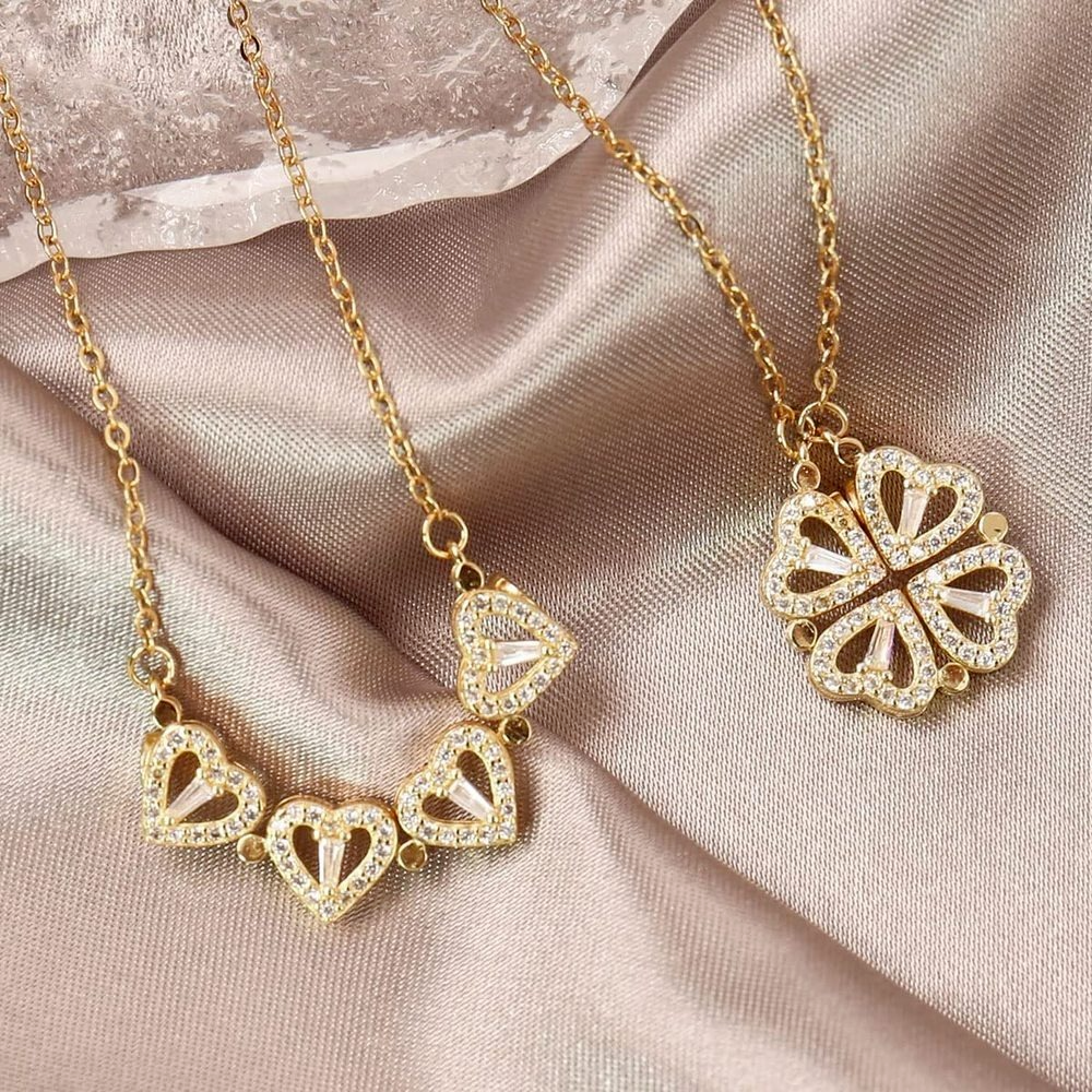 Heart Shaped Clover Necklace Pendant Stainless Steel Love Magnetic Necklace Jewelry Gift For Women 1