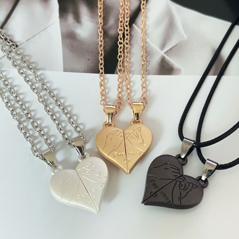 Couple Pendant Necklace Electrocardiogram Magnetic Heart Pendant Splicing Necklace Simple Quality V 1