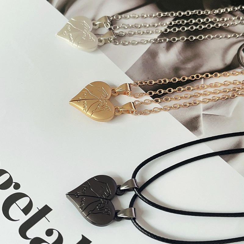 Couple Pendant Necklace Electrocardiogram Magnetic Heart Pendant Splicing Necklace Simple Quality V 3