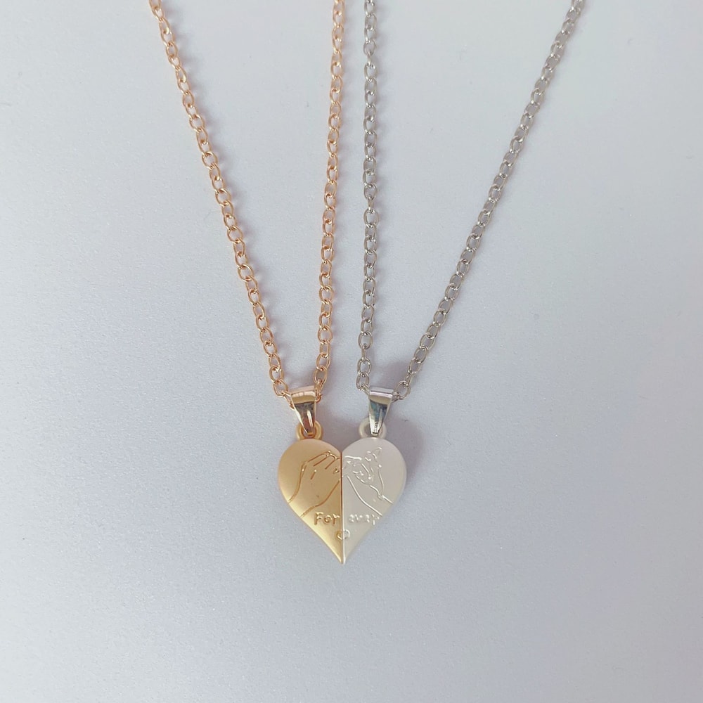 Couple Pendant Necklace Electrocardiogram Magnetic Heart Pendant Splicing Necklace Simple Quality V 6