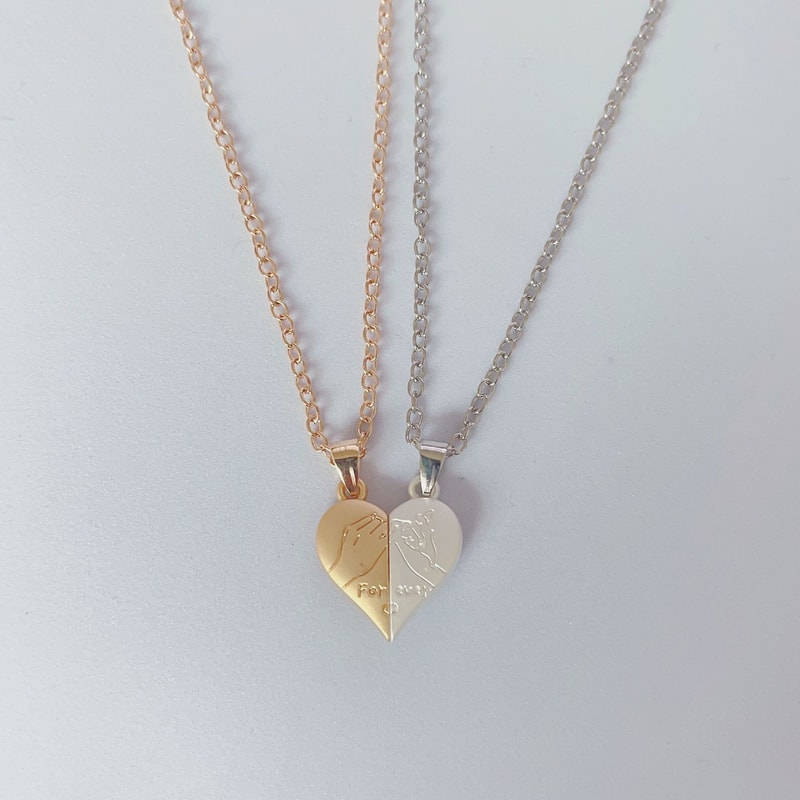 Couple Pendant Necklace Electrocardiogram Magnetic Heart Pendant Splicing Necklace Simple Quality V 6