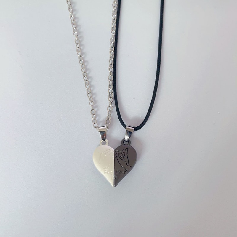 Couple Pendant Necklace Electrocardiogram Magnetic Heart Pendant Splicing Necklace Simple Quality V 9