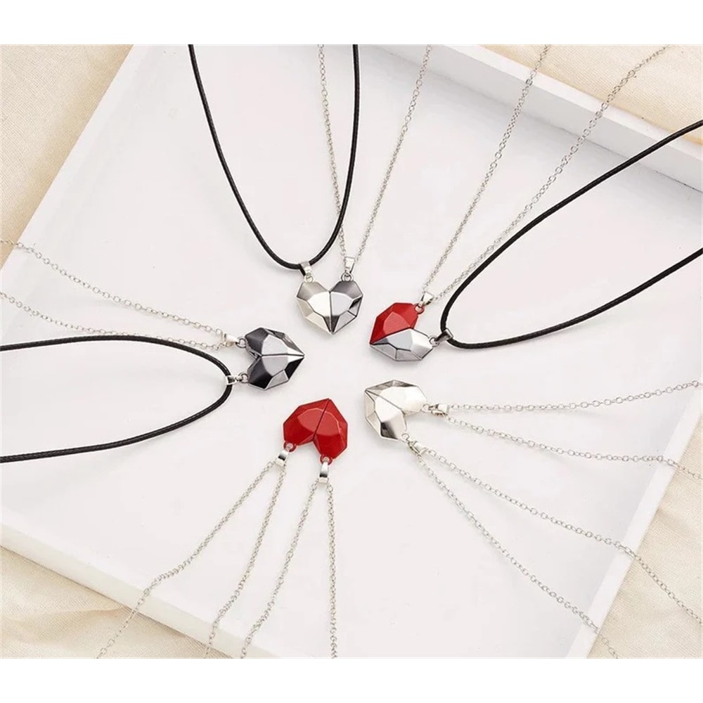 Magnetic Heart Necklace Couple Jewelry Womens Valentines Day Sweater Chain Lover Best Friend Weddin 0