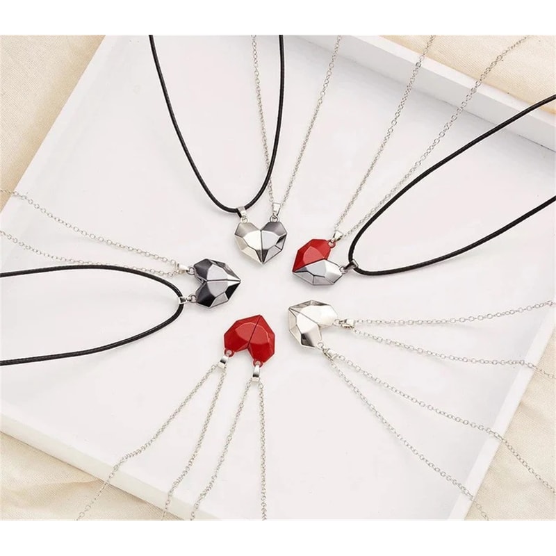 Magnetic Heart Necklace Couple Jewelry Womens Valentines Day Sweater Chain Lover Best Friend Weddin 0