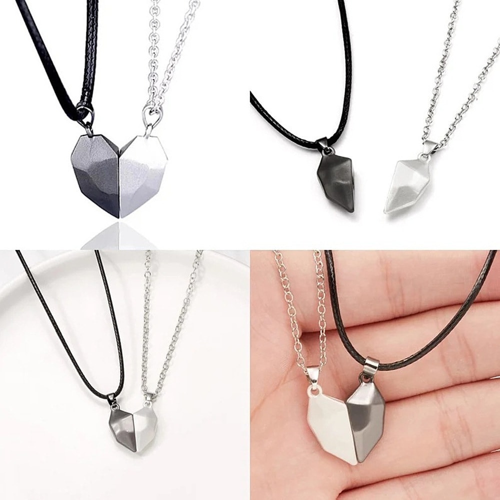 Magnetic Heart Necklace Couple Jewelry Womens Valentines Day Sweater Chain Lover Best Friend Weddin 3