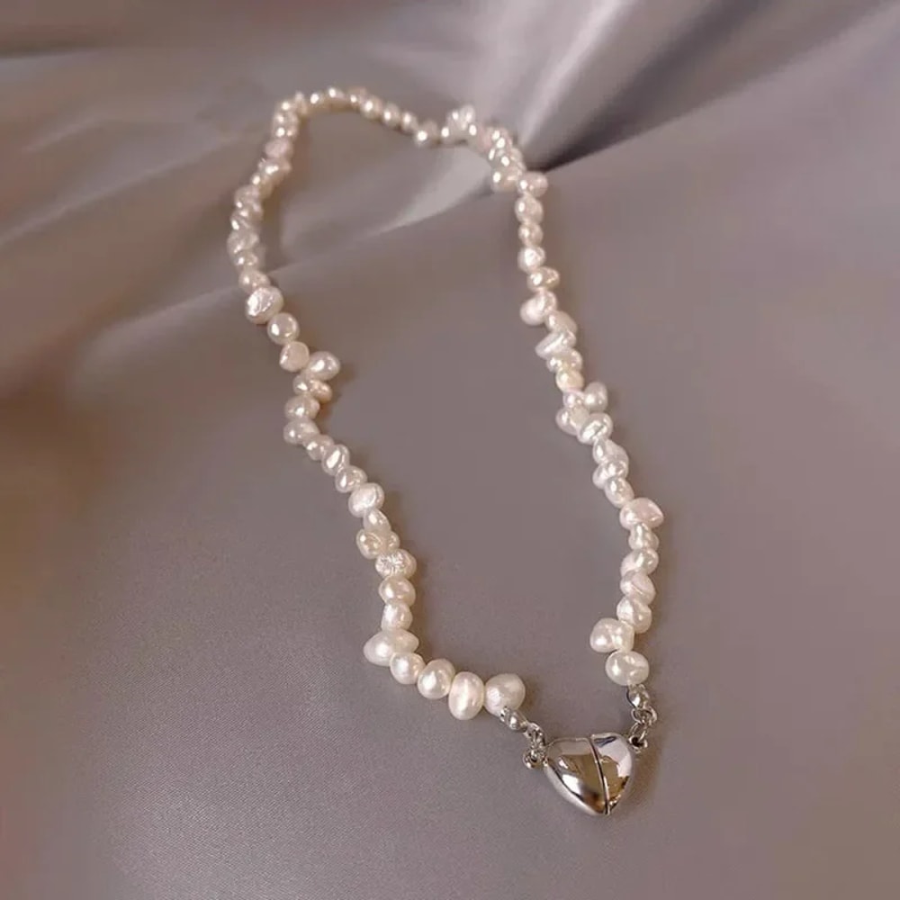 Magnetic Heart Pearl Choker Necklace Elegant Chain Jewelry For Women Girls Bridal Engagement Gift 2
