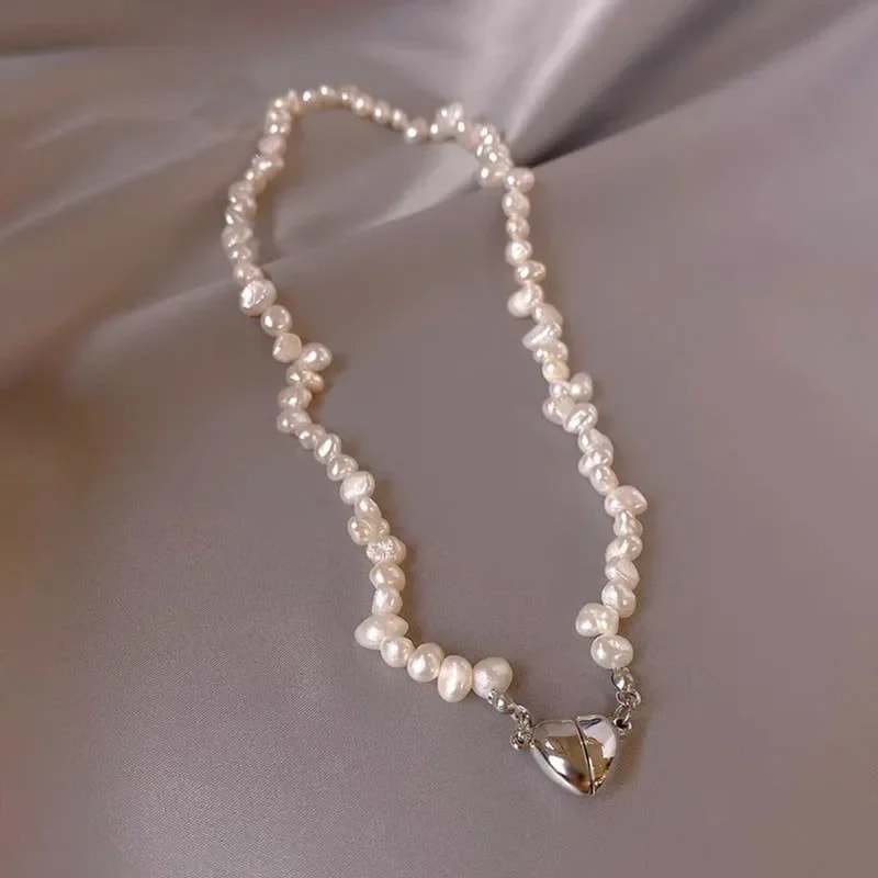 Magnetic Heart Pearl Choker Necklace Elegant Chain Jewelry For Women Girls Bridal Engagement Gift 2