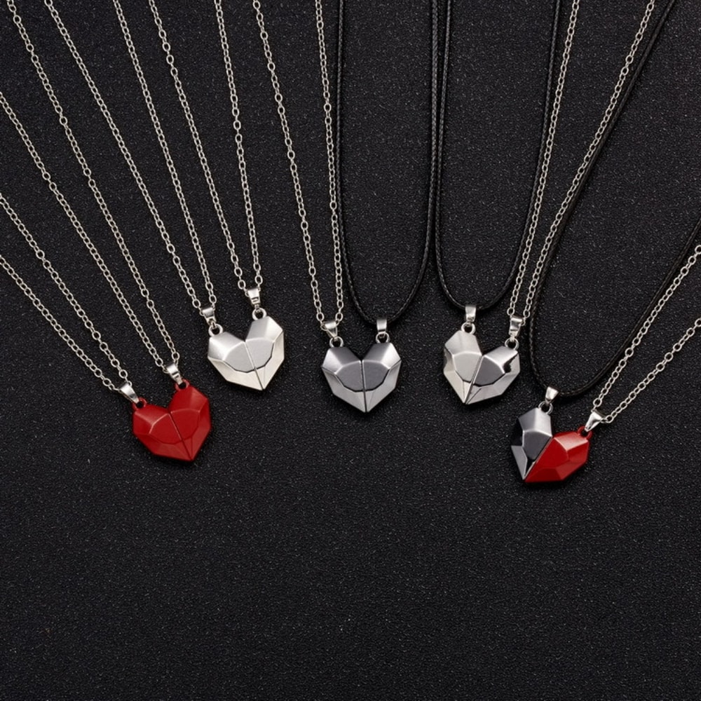 Magnetic Heart Couple Necklace For Women Lovers Sweater Chain Valentines Day Wedding Party Gift Jew 2
