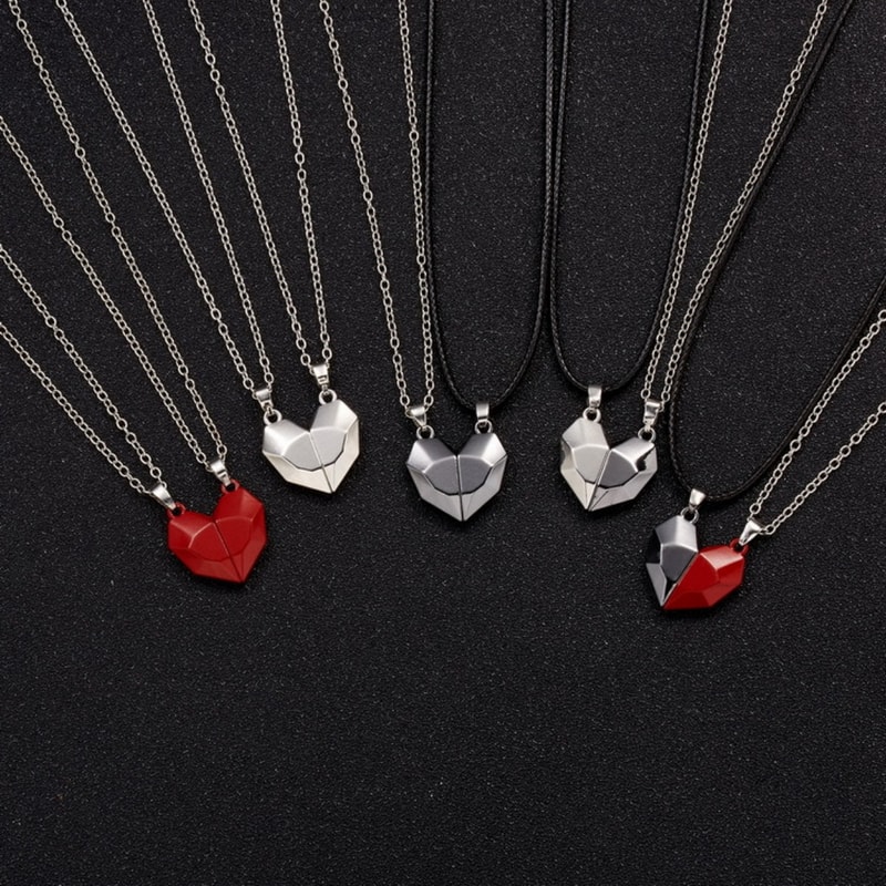 Magnetic Heart Couple Necklace For Women Lovers Sweater Chain Valentines Day Wedding Party Gift Jew 2