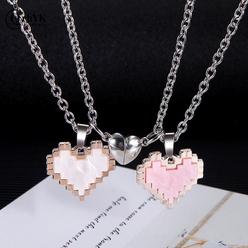 Love Heart Shaped Pendant Necklace Mosaic Magnetic Design Valentine Day Fashion Jewelry Trendy Cute 0