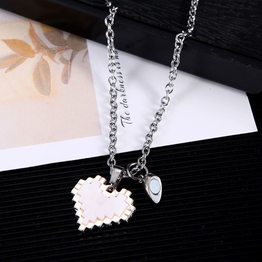 Love Heart Shaped Pendant Necklace Mosaic Magnetic Design Valentine Day Fashion Jewelry Trendy Cute 1