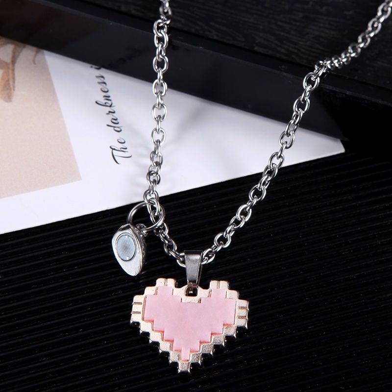 Love Heart Shaped Pendant Necklace Mosaic Magnetic Design Valentine Day Fashion Jewelry Trendy Cute 2