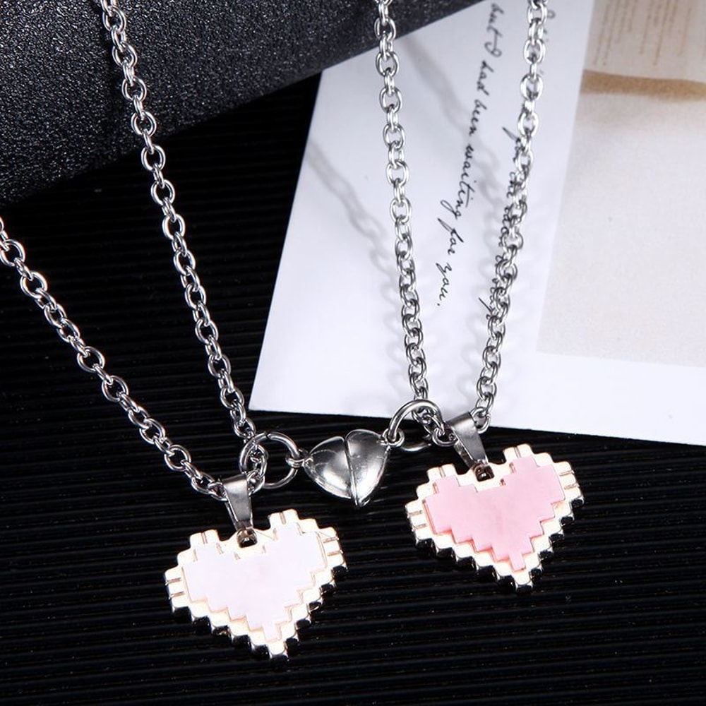Love Heart Shaped Pendant Necklace Mosaic Magnetic Design Valentine Day Fashion Jewelry Trendy Cute 3