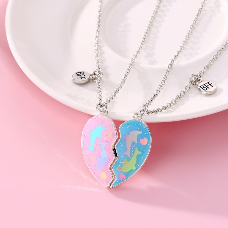 Best Friends Pendant Necklace Magnetic Broken Heart Chain Adjustable Lover BFF Jewelry Gift For Wom 2