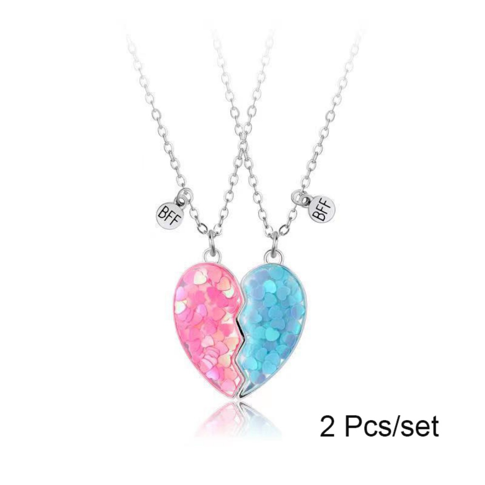 Best Friends Pendant Necklace, Magnetic Broken Heart Chain, Adjustable Lover BFF Jewelry Gift for Women