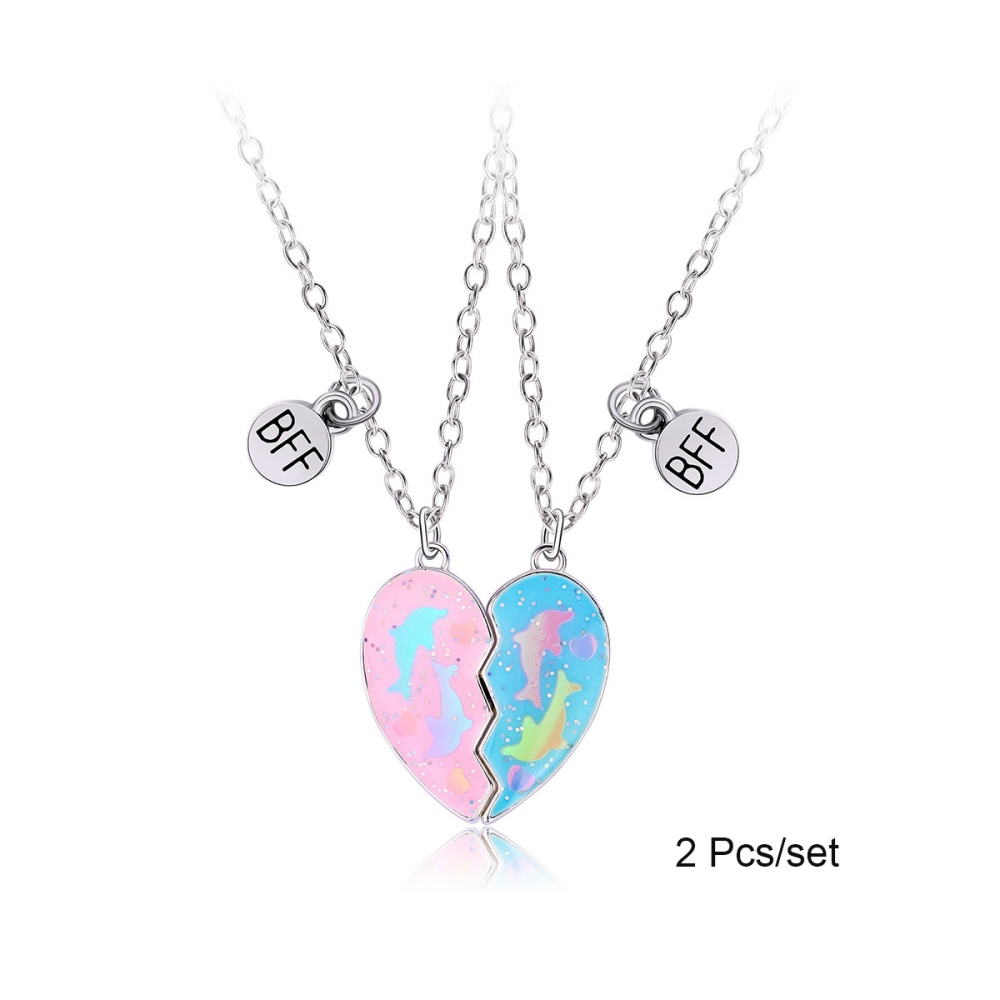 Best Friends Pendant Necklace, Magnetic Broken Heart Chain, Adjustable Lover BFF Jewelry Gift for Women