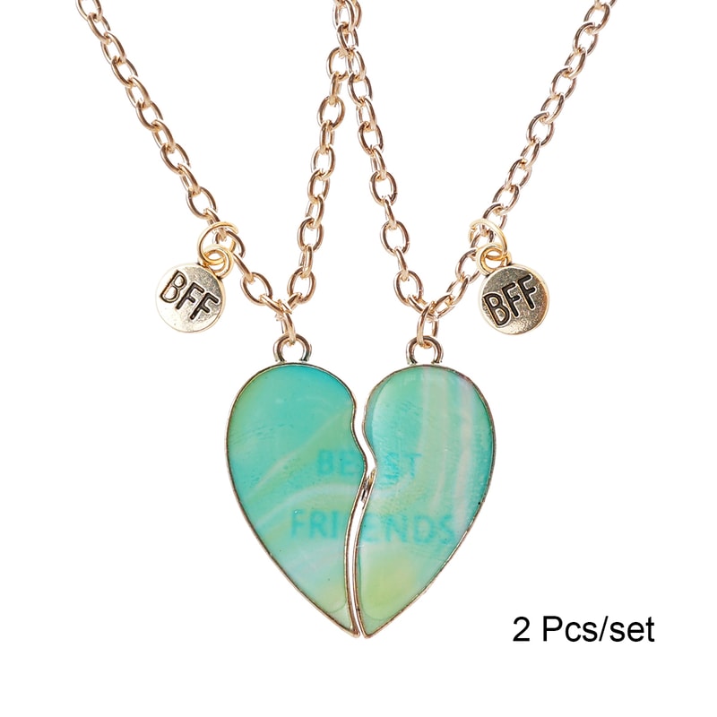 Best Friends Pendant Necklace, Magnetic Broken Heart Chain, Adjustable Lover BFF Jewelry Gift for Women