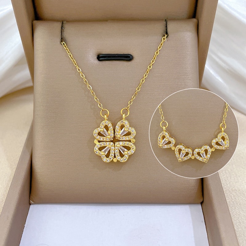 Heart Shaped Clover Necklace Pendant Stainless Steel Magnetic Love Necklace For Women Gift Jewelry 3