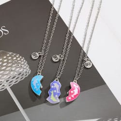 stitching heart magnetic best friends pendant necklace, colorful sequins jewelry gift for men couples friends